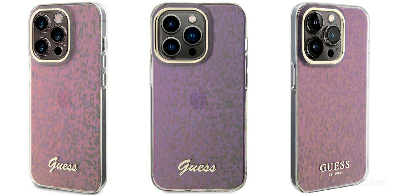 Чехол Guess Faceted Mirror Disco Hard для iPhone 15 Pro розового цвета